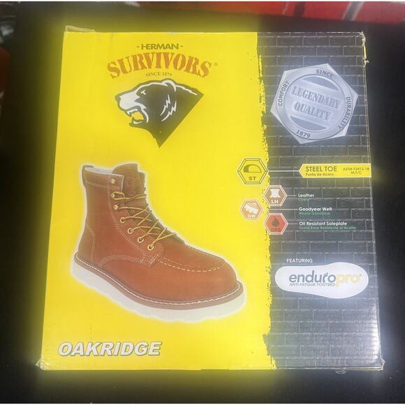 HERMAN SURVIVORS Size 7.5 Oakridge Leather 6"‎ Steel Toe Work Boots New in box - Picture 1 of 7